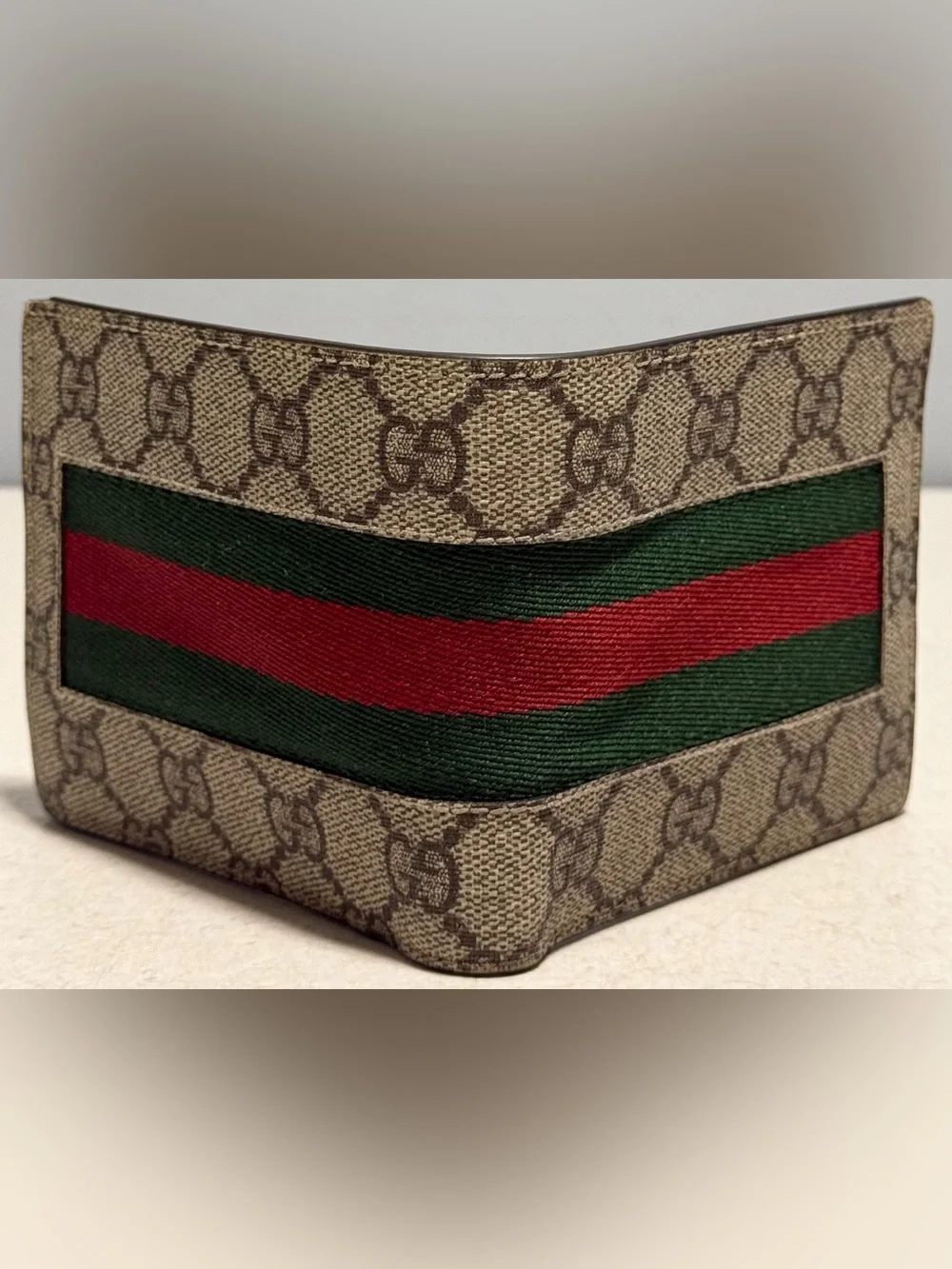Gucci GG Supreme New Web Sherry Line Bi-fold Wallet in Coated Canvas